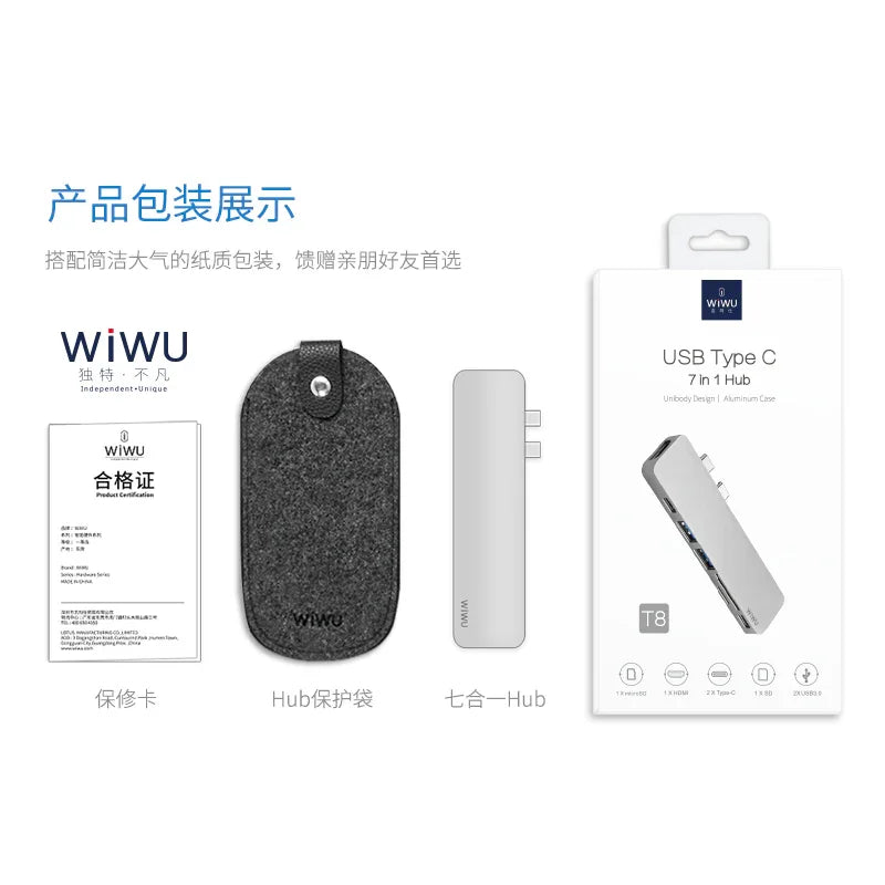 Wiwu Usb Type-C 7 In 1 Hub Aluminum Case For Macbook-T8 - Tashqila Wiwu Usb Type-C 7 In 1 Hub Aluminum Case For Macbook-T8 - Tashqila